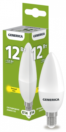 Лампа светодиодная C35 свеча 12Вт 230В 3000К E14 GENERICA – №1