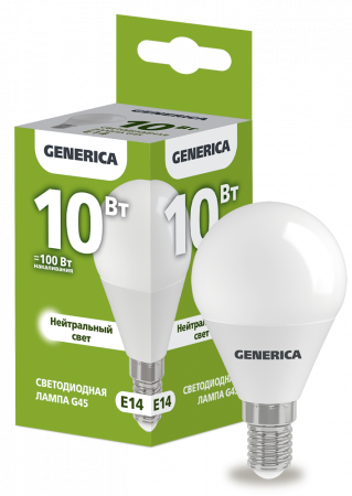 Лампа светодиодная G45 шар 10Вт 230В 4000К E14 GENERICA – №1
