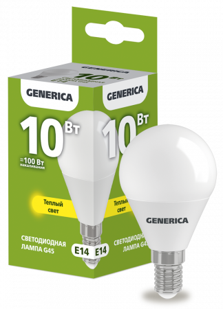 Лампа светодиодная G45 шар 10Вт 230В 3000К E14 GENERICA – №1