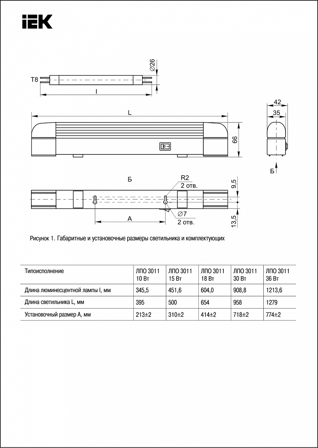 Светильник ЛПО3011 18Вт 230В T8/G13 IEK